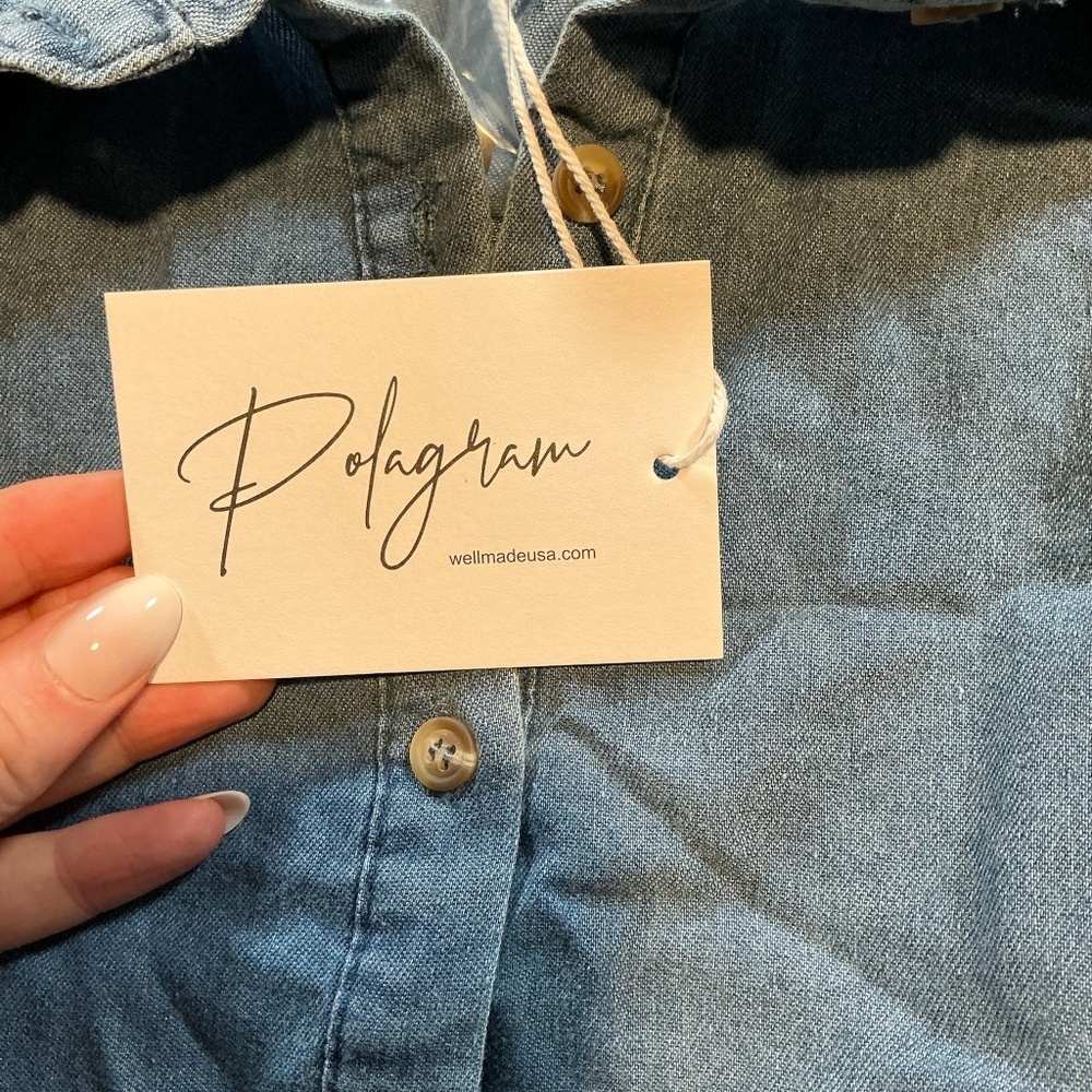 Pologram Chambray Button Front Dress Medium Blue Denim NWT - Picture 5 of 8